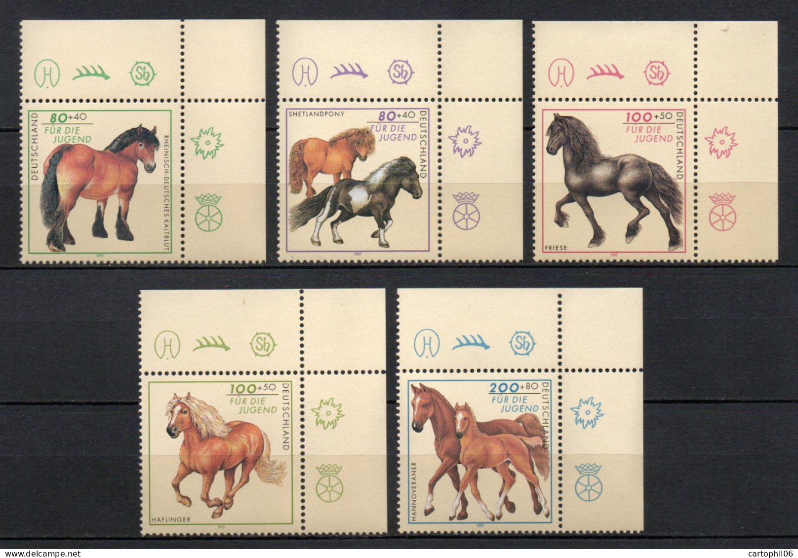 - ALLEMAGNE FÉDÉRALE N° 1752/56 Neufs ** MNH - Série Complète RACES DE CHEVAUX 1997 - Cote 15,40 € - - Horses