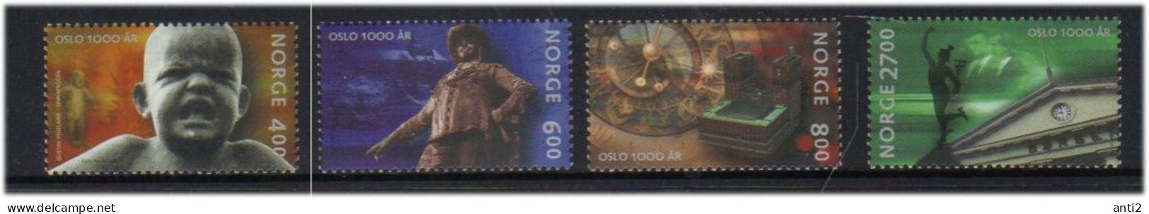 Norway Norge 2000  Oslo Town 1000 Year, Sinnataggen Vigeland, King Christian IV, Clock, Mi 1342-1345 MNH(**) - Unused Stamps