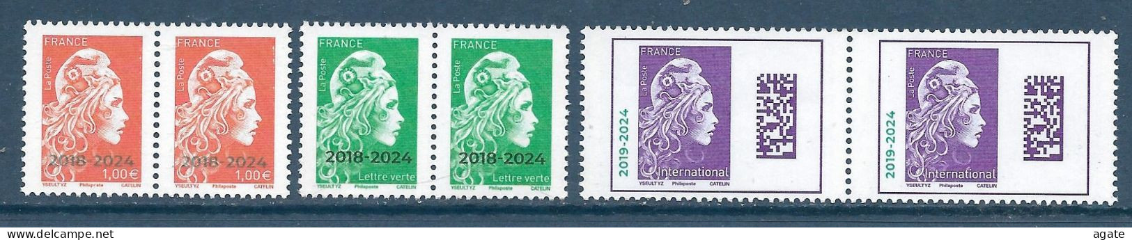 Paire - Marianne L'Engagée Surchargée 2018/2019/2023/ à 2024 - 1,00 € LV International (2024) Neuf** - Unused Stamps