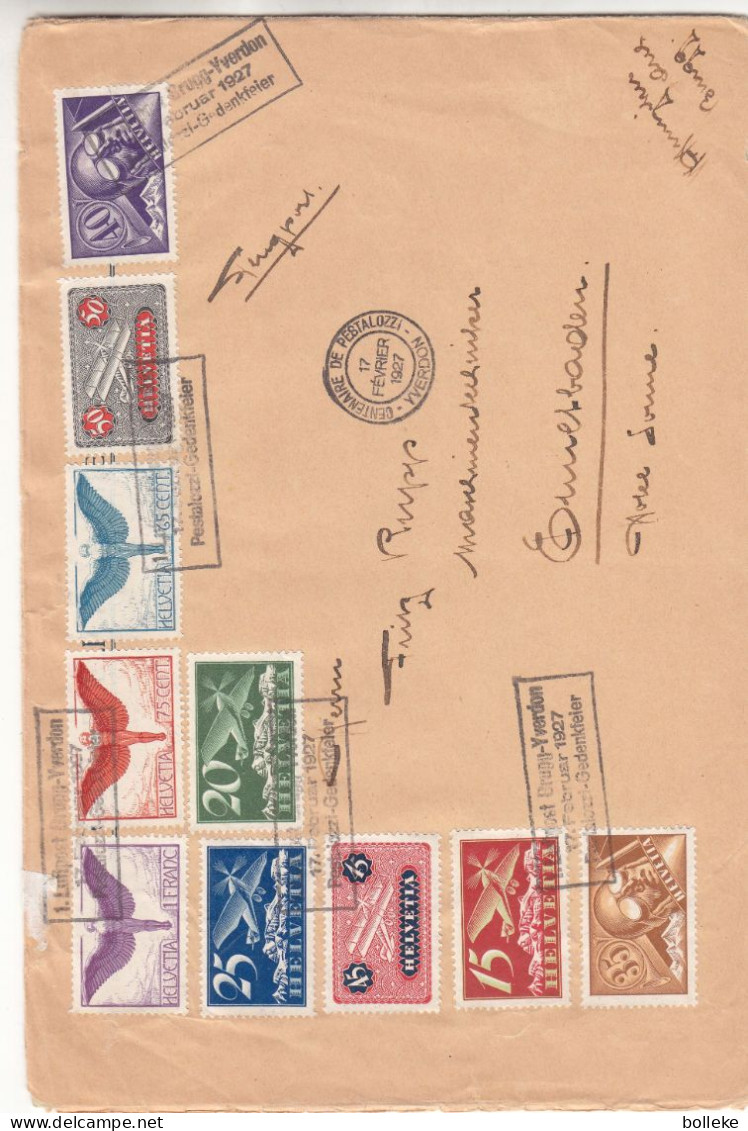 Suisse - Lettre De 1927 - GF - Oblit Flugpost Brugg Yverdon - Exp Vers Ennetbaden - Valeur Timbres Oblit 330 €-lettre ++ - Brieven En Documenten