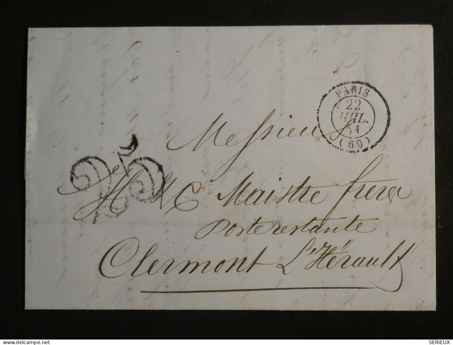 DO 7 FRANCE LETTRE  1851 PARIS A CLERMONT +TAXE 25    + AFF. INTERESSANT++ - 1921-1960: Modern Period