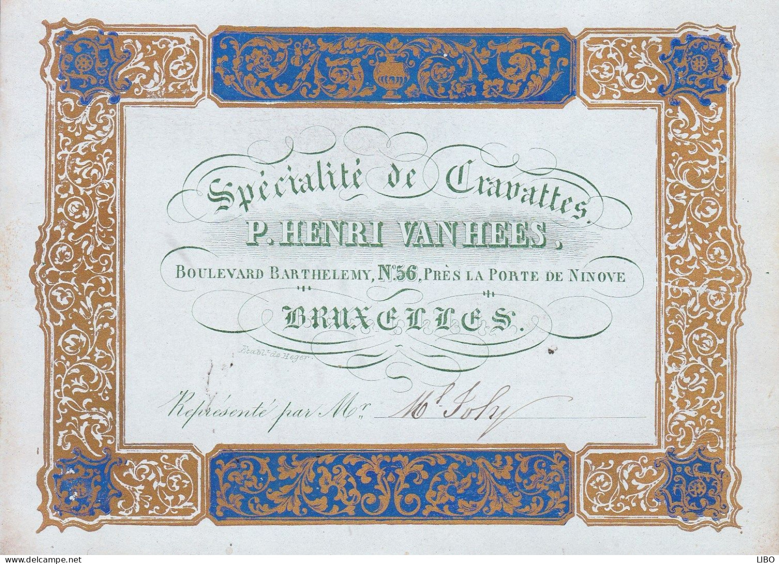 Cravates BRUXELLES Pierre Henri VANHEES Près De La Porte De Ninove Carte De Visite Porcelaine C. 1860 Form Carte Postale - Visitekaartjes