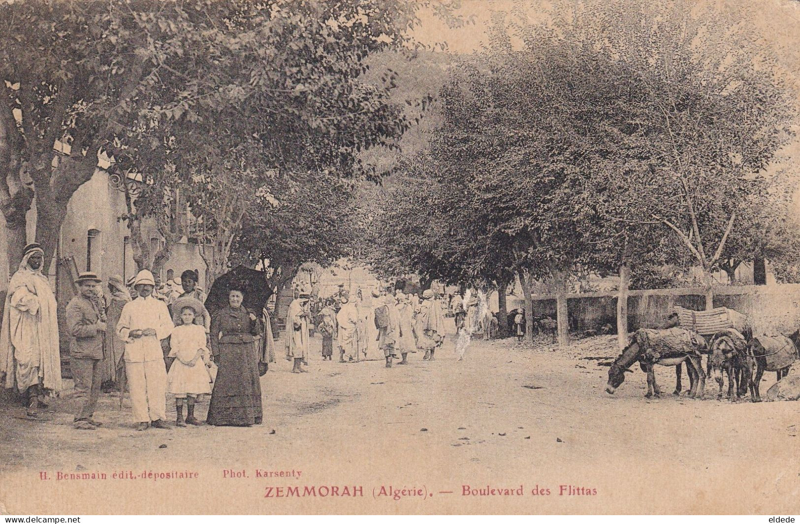 Famille Coloniale  Femme Colon Et Petite Fille Et Indigenes Zemmorah Algérie Bensmain Karsenty - Other & Unclassified