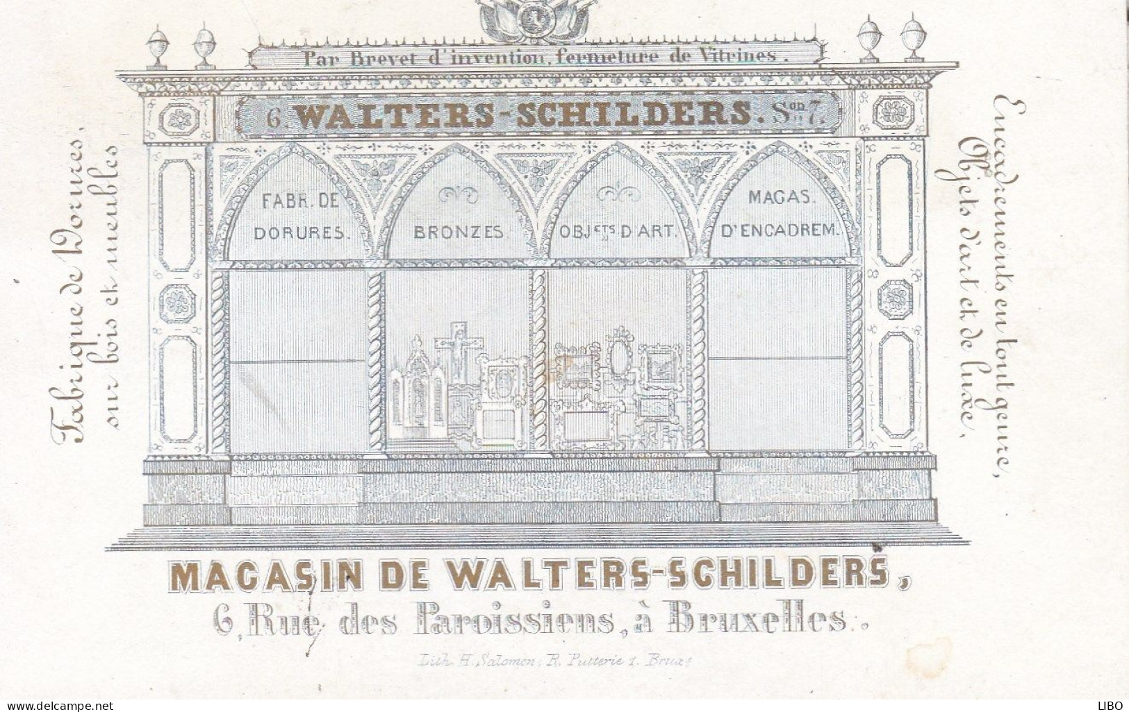 DORURES ENCADREMENTS Magasin De WALTERS-SCHILDERS Rue Des Paroissiens Bruxelles C. 1860 Carte Porcelaine - Visiting Cards