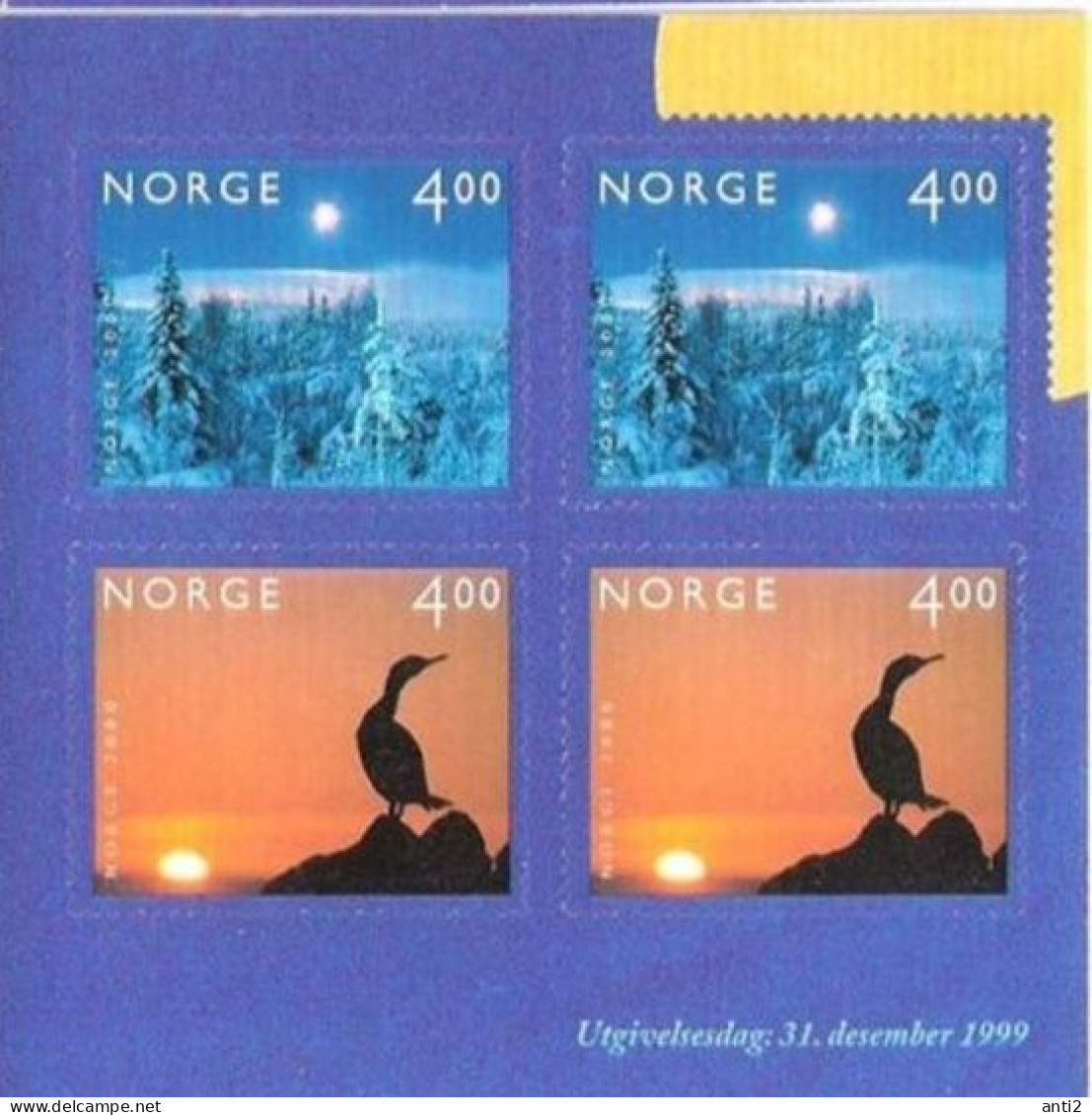Norge Norway 1999 Millennium (III). Bird And Winter, Mi 1335-1336 From Booklet,  MNH(**) - Ongebruikt