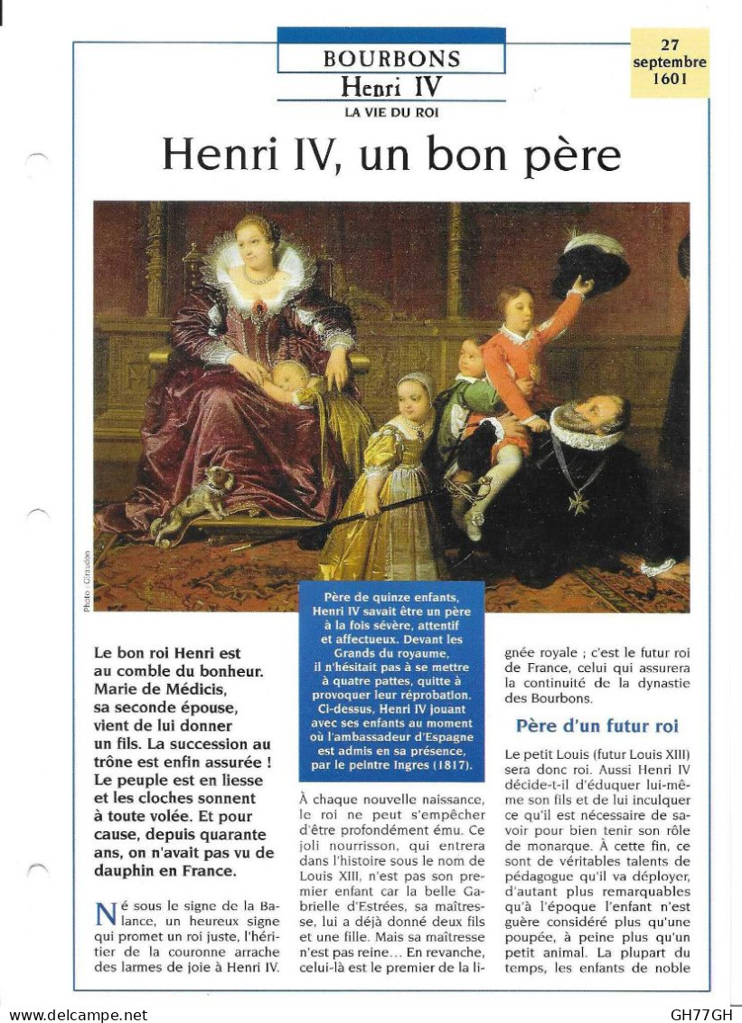 FICHE ATLAS: HENRI IV UN BON PERE -BOURBONS - Storia