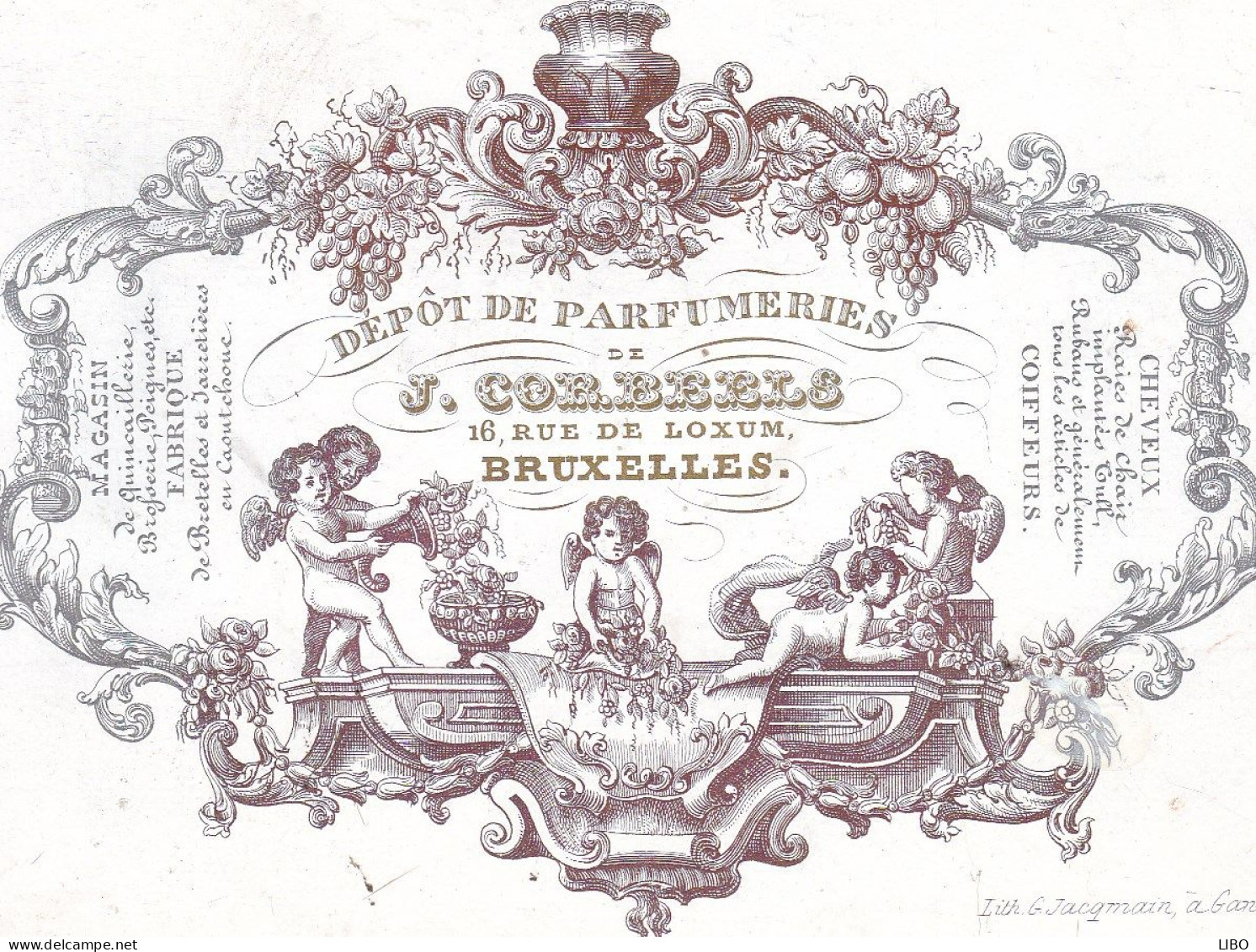 BRUXELLES Parfumerie CORBEELS Rue De Loxum Parfumeries Carte De Visite Porcelaine C. 1860 Format Carte Postale - Visitekaartjes