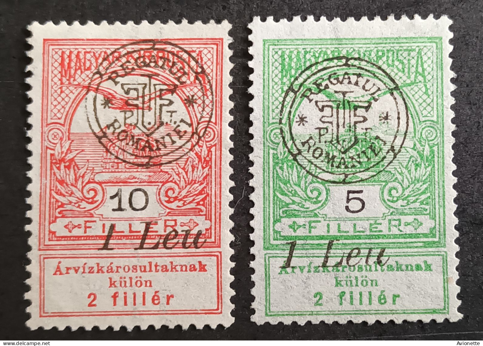 Magyar Kir Posta / Surcharge Regatul Romaniei Leu (2 Timbres Neufs) - Unused Stamps