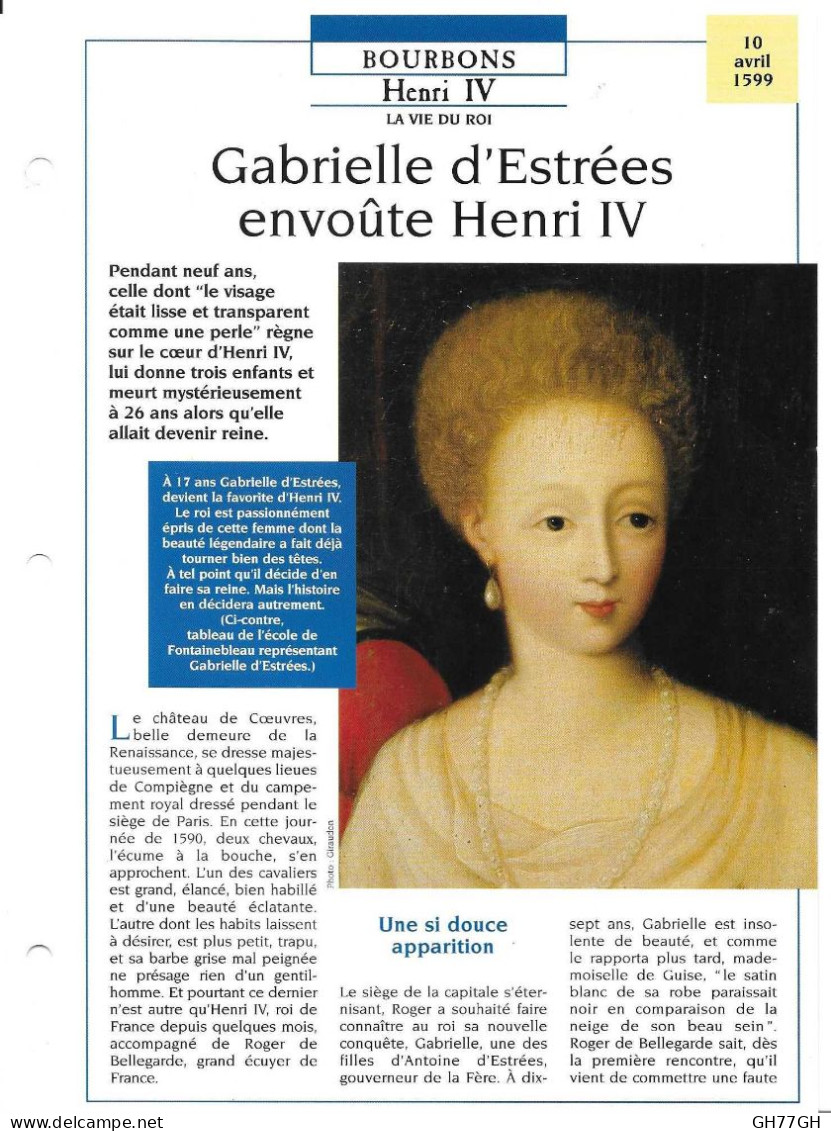 FICHE ATLAS: GABRIELLE D'ESTREES ENVOUTE HENRI IV -BOURBONS - Histoire