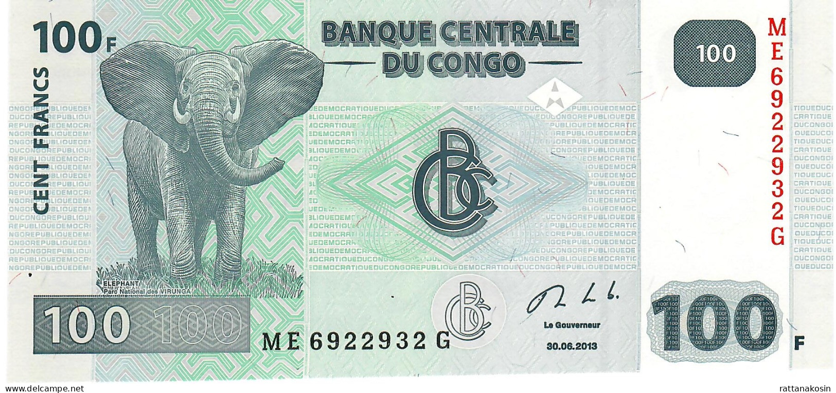 CONGO B320d (= P98d ? ) 100 FRANCS 2013 #ME/G  G&D MUNICH UNC. - Demokratische Republik Kongo & Zaire