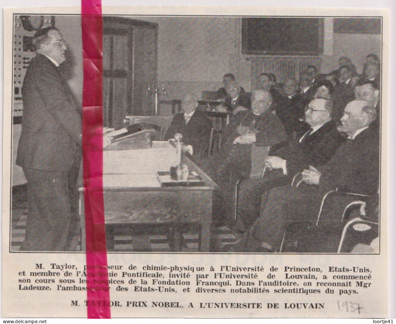 Louvain Leuven - Prof Taylor, Prix Nobel à L'Université - Orig. Knipsel Coupure Tijdschrift Magazine - 1937 - Unclassified