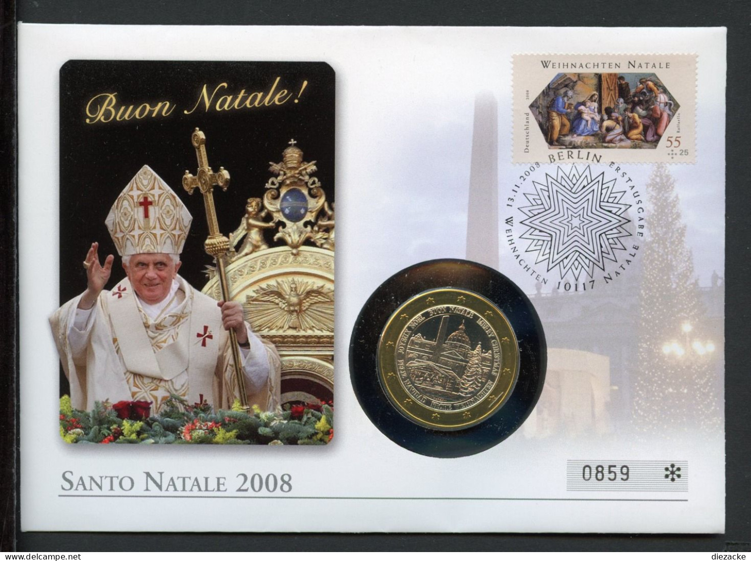 Vatikan Numisbrief 2008 Papst Benedikt XVI Weihnachten 2008 (Num312 - Non Classés