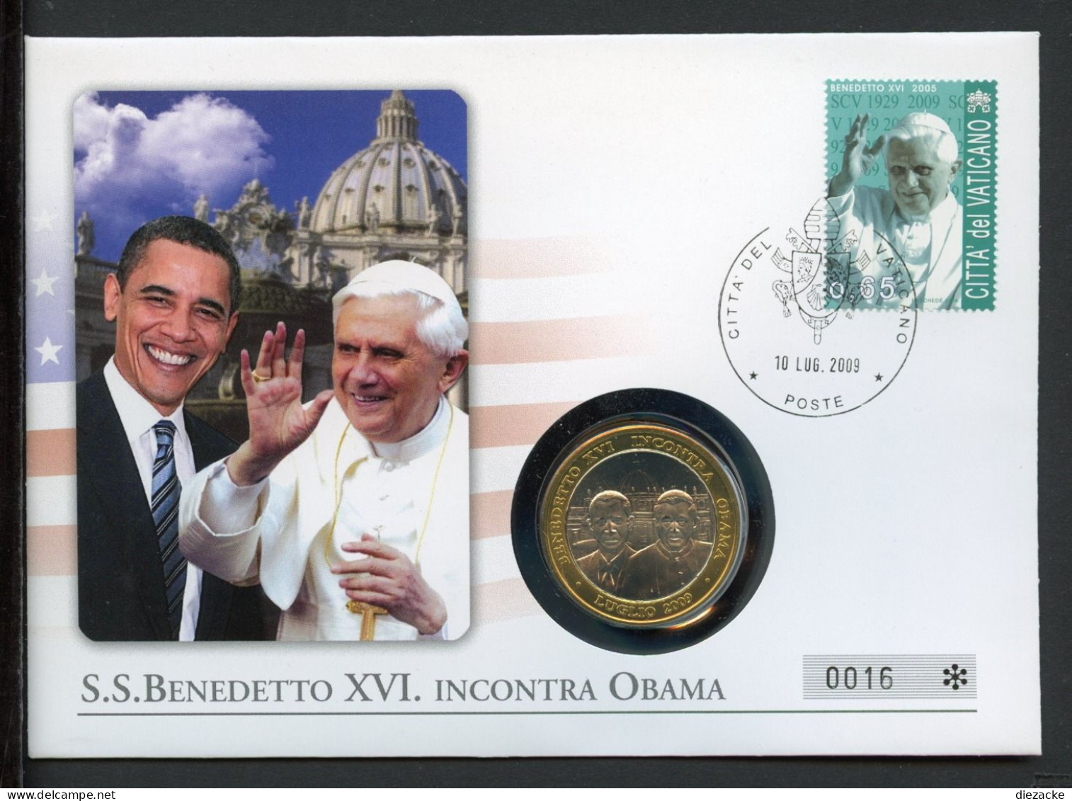 Vatikan Numisbrief 2009 Papst Benedikt XVI Trifft Obama (Num314 - Ohne Zuordnung