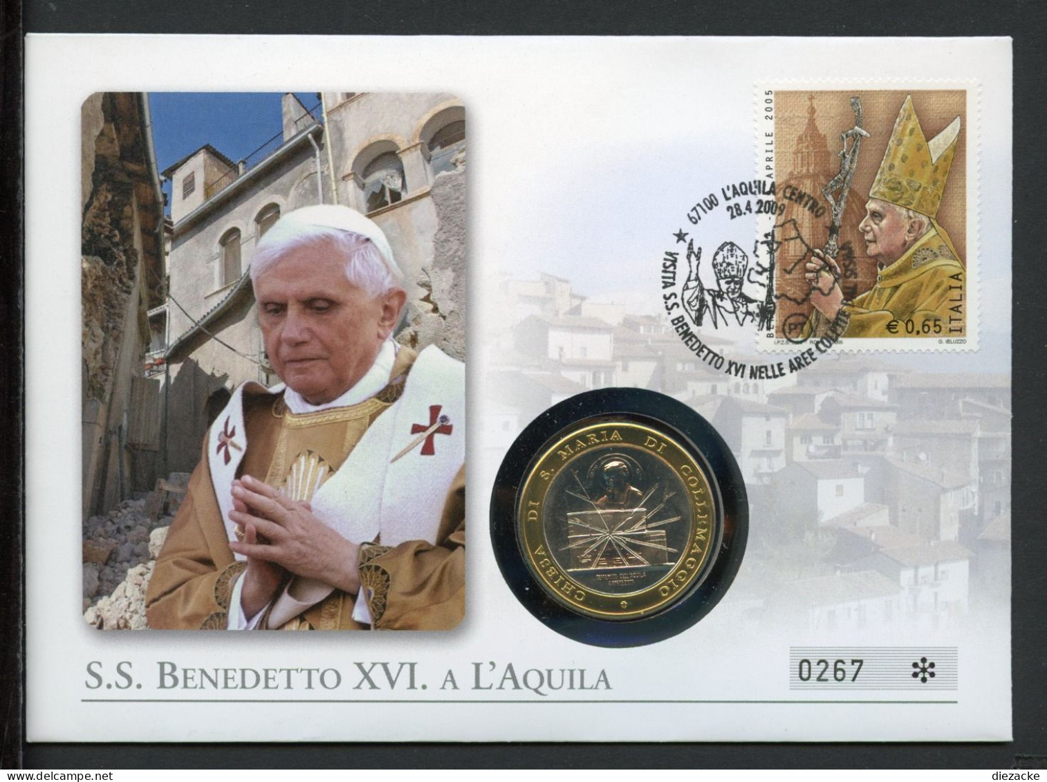 Vatikan Numisbrief 2009 Papst Benedikt XVI In L`Aquila (Num316 - Ohne Zuordnung