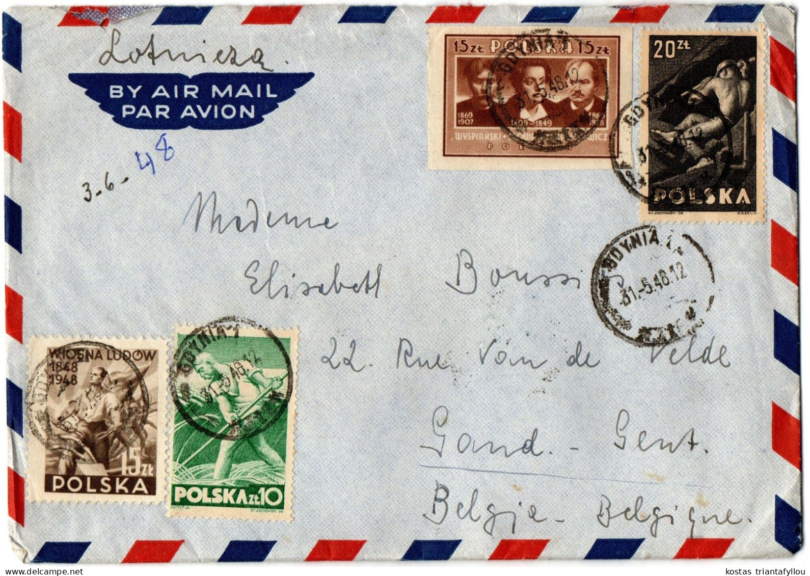 1, 10 POLAND, 1948, AIR MAIL, COVER TO BELGIUM - Otros & Sin Clasificación