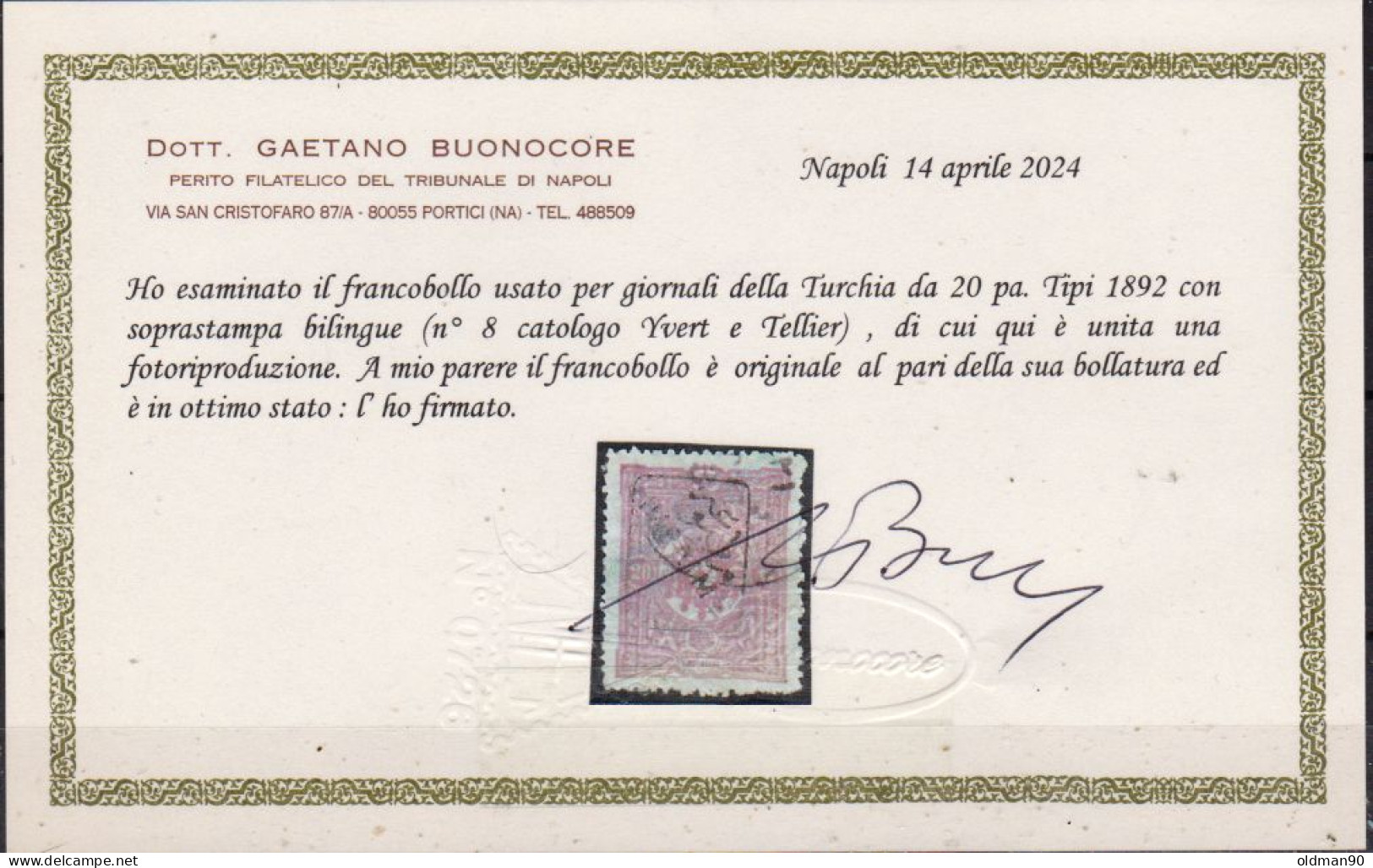 Turchia-0102B - Certificato Valore Per Giornali N.8- Emissione 1892 -Qualità A Vostro Giudizio. - Gebraucht