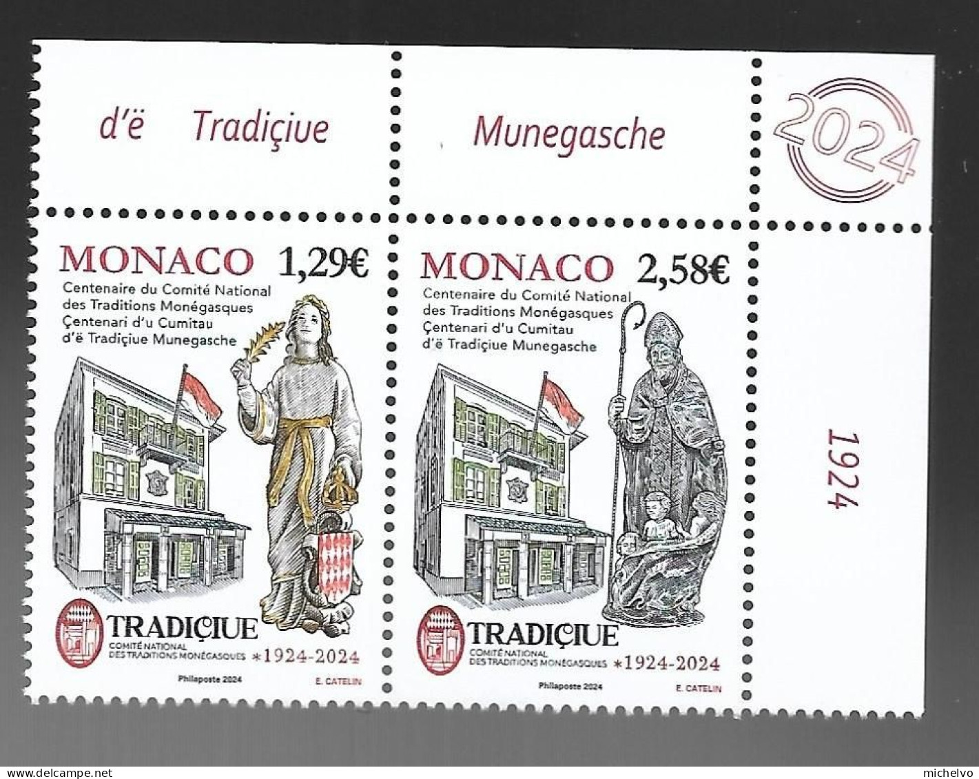 Monaco 2024 - Centenaire Du Comité National Des Traditions Monégasques ** (diptyque) - Ongebruikt