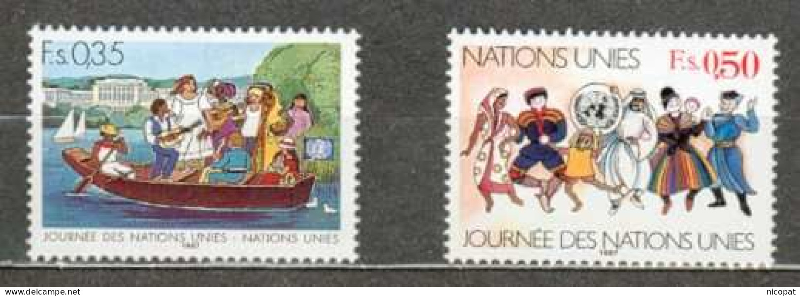 ONU GENEVE MNH ** 158-159 Journée Des Nations Unies Barque Sur Un Lac Costumes Nationaux Folklore - Ongebruikt