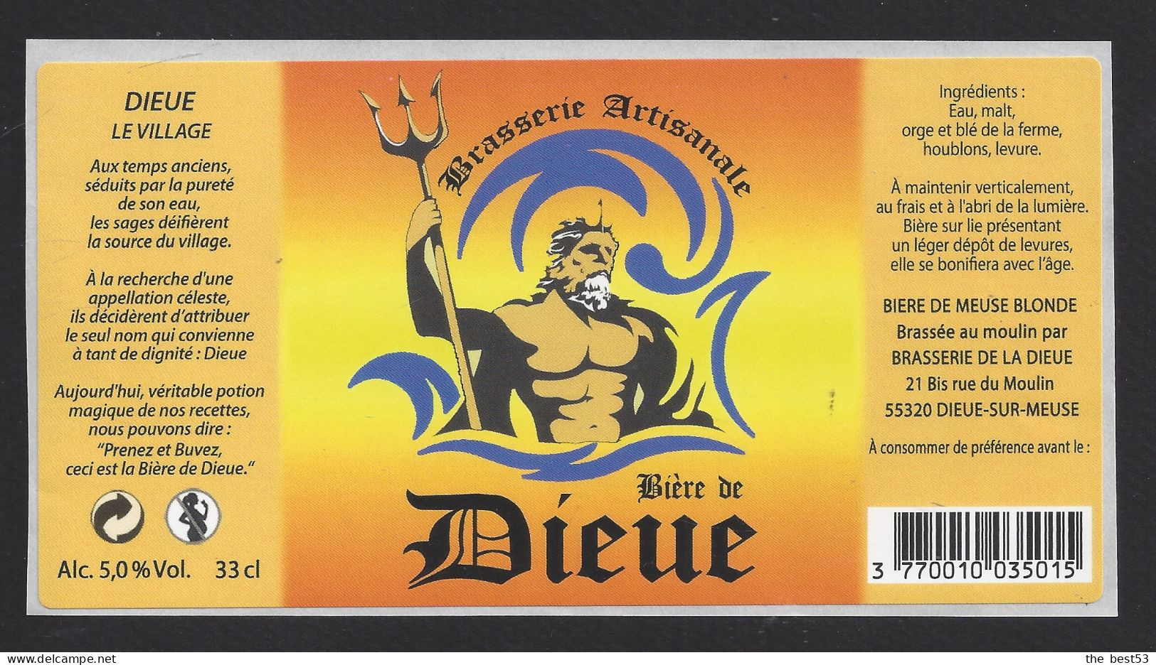 Etiquette De Bière Blonde  -   Brasserie De De La Dieue à  Dieue Sur Meuse  (55) - Birra