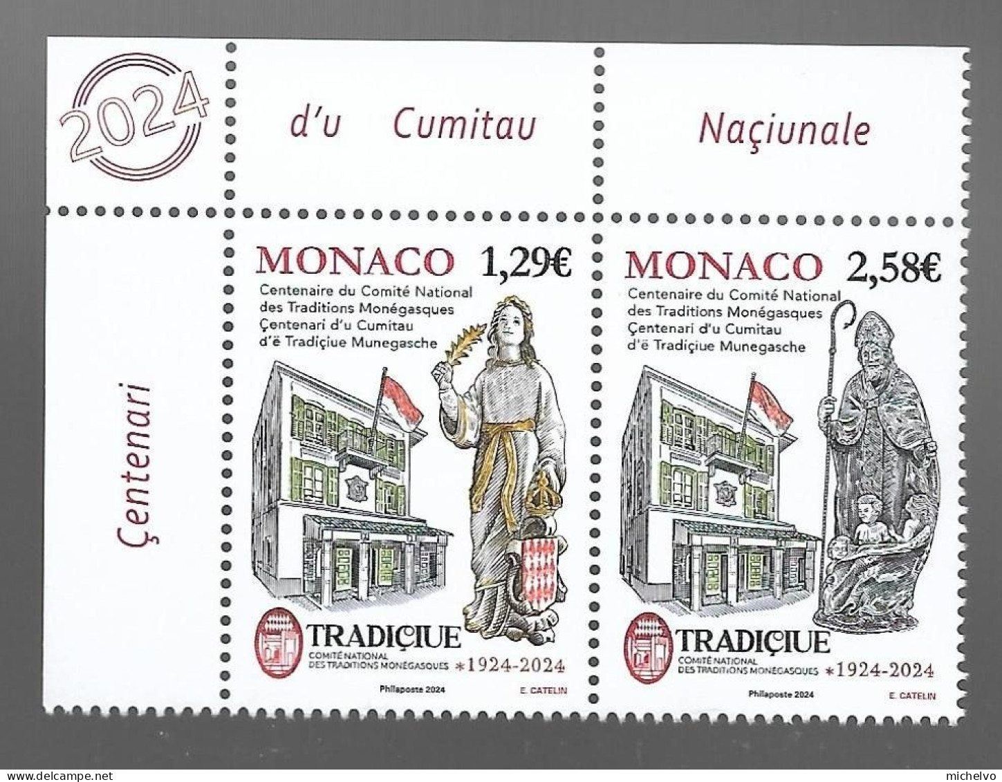 Monaco 2024 - Centenaire Du Comité National Des Traditions Monégasques ** (diptyque) - Ungebraucht