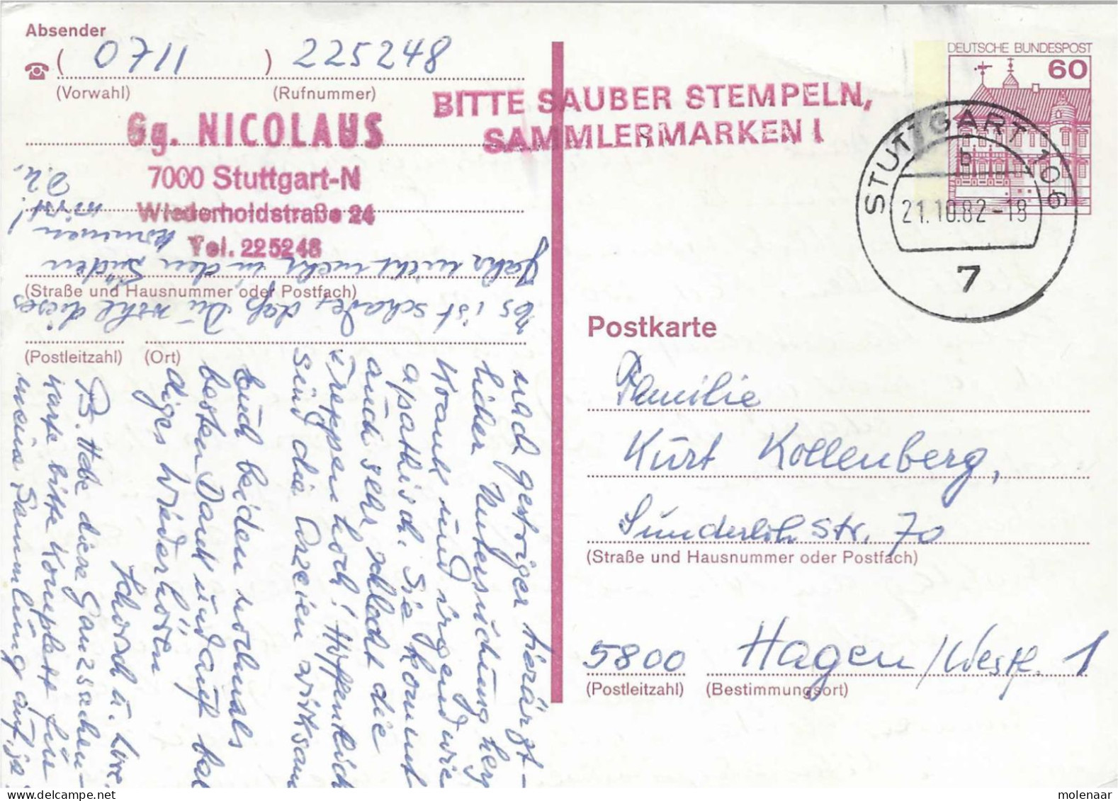 Postzegels > Europa > Duitsland > West-Duitsland > Postwaardestukken > Briefkaart 60 Lila (17313) - Postkaarten - Gebruikt