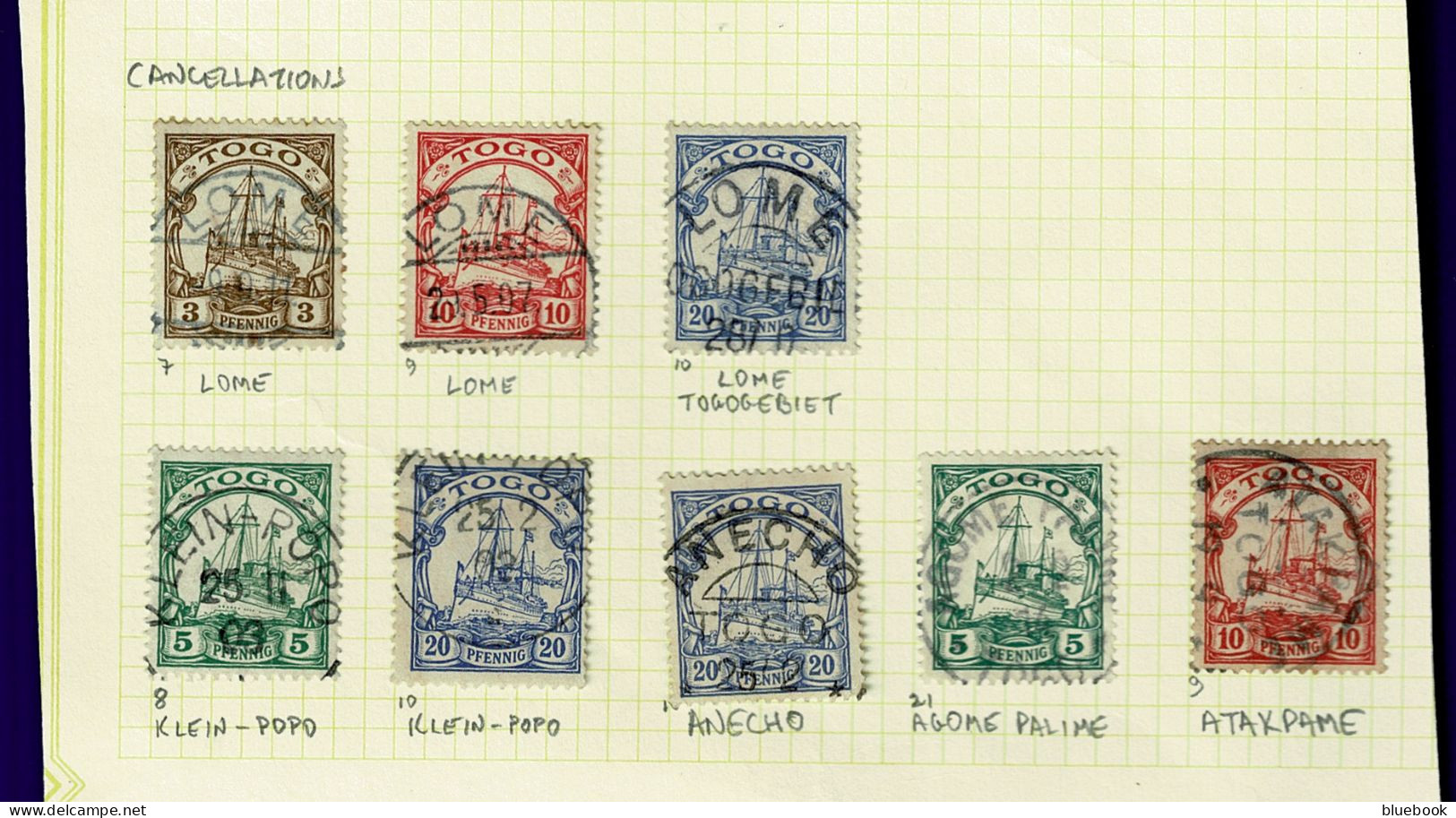 Ref 1649 - Germany German Colony Of Togo - 8 Yacht Stamps Picked For Village / Town Cancellations - Togo