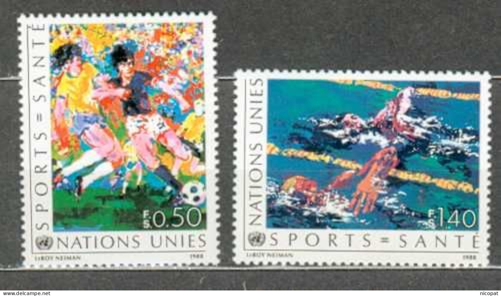 ONU GENEVE MNH ** 169-170 La Santé Par Le Sport Footballeur Natation Football Soccer - Unused Stamps