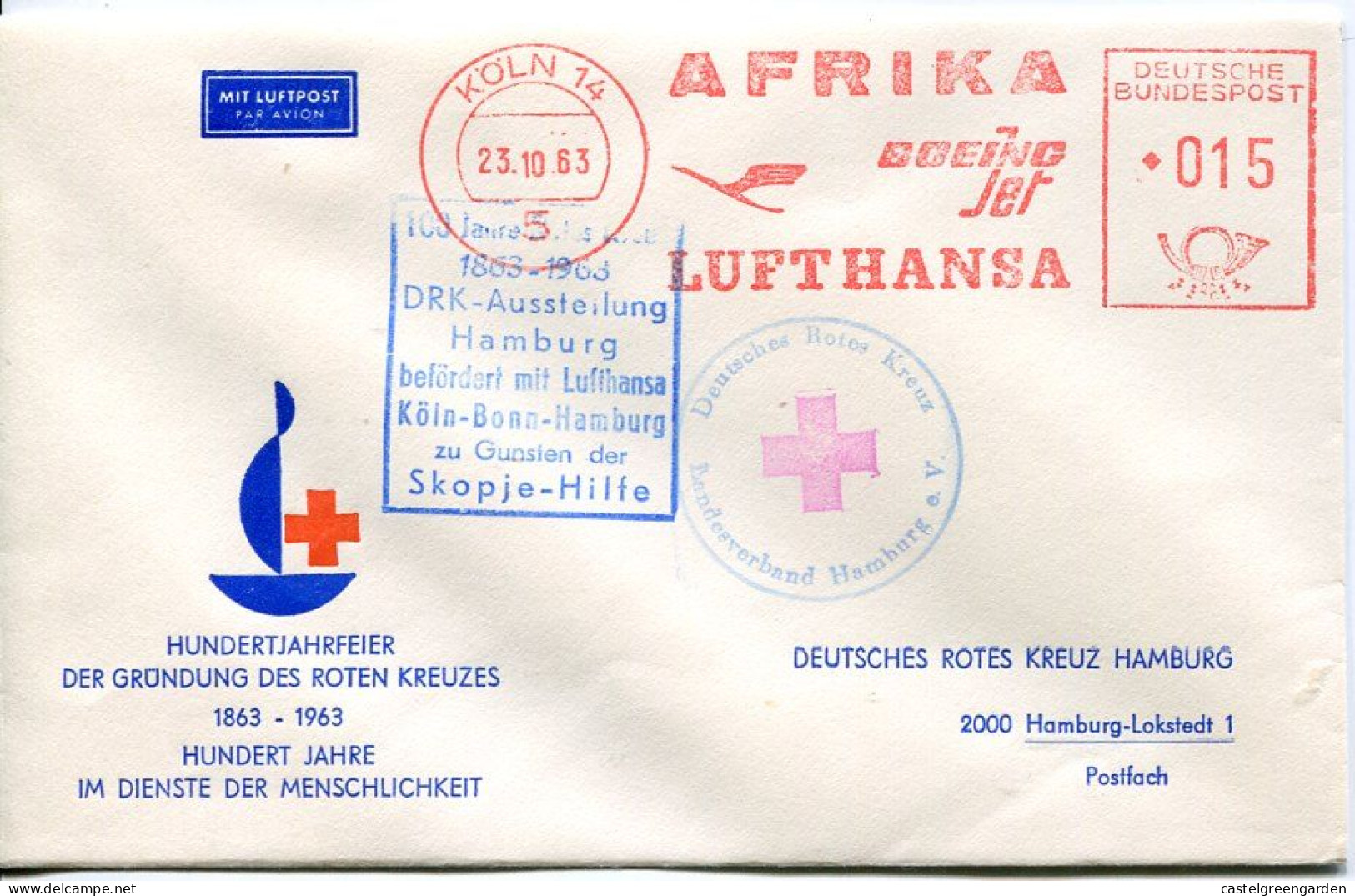 X0453 Germany, Red Meter Freistempel,1963 Koln. Lufthansa Afrika Boeing Jet Lufthansa,Grundung Roten Kreuzes - Machines à Affranchir (EMA)