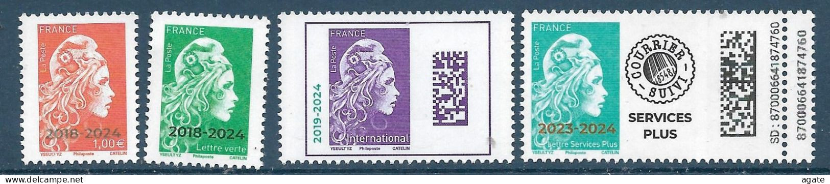 4 Valeurs - Marianne L'Engagée Surchargée 2018/2019/2023/ à 2024 - 1,00 € LV International Services Plus (2024) Neuf** - Unused Stamps