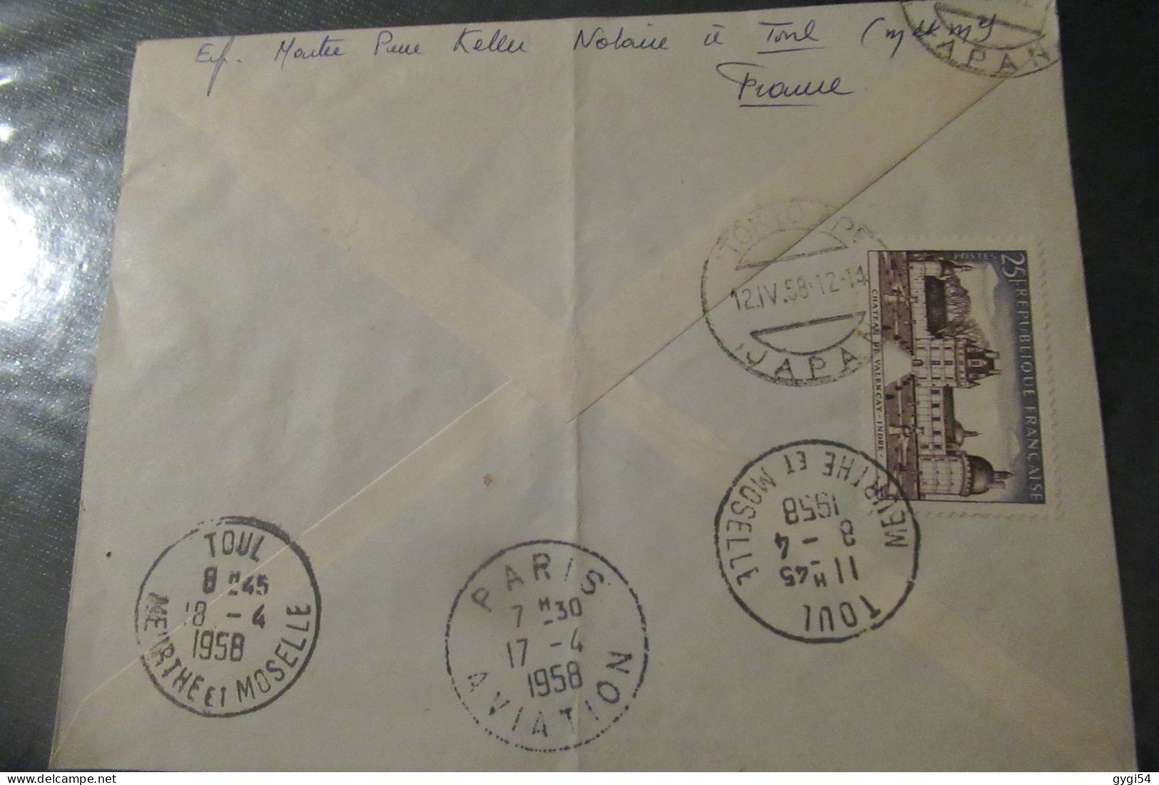 FRANCE  Lettre Recommandée Du 08 04 1958  1 ère Liaison Transpolaire De TOUL Pour TOKYO PAR AIR FRANCE - Primeros Vuelos