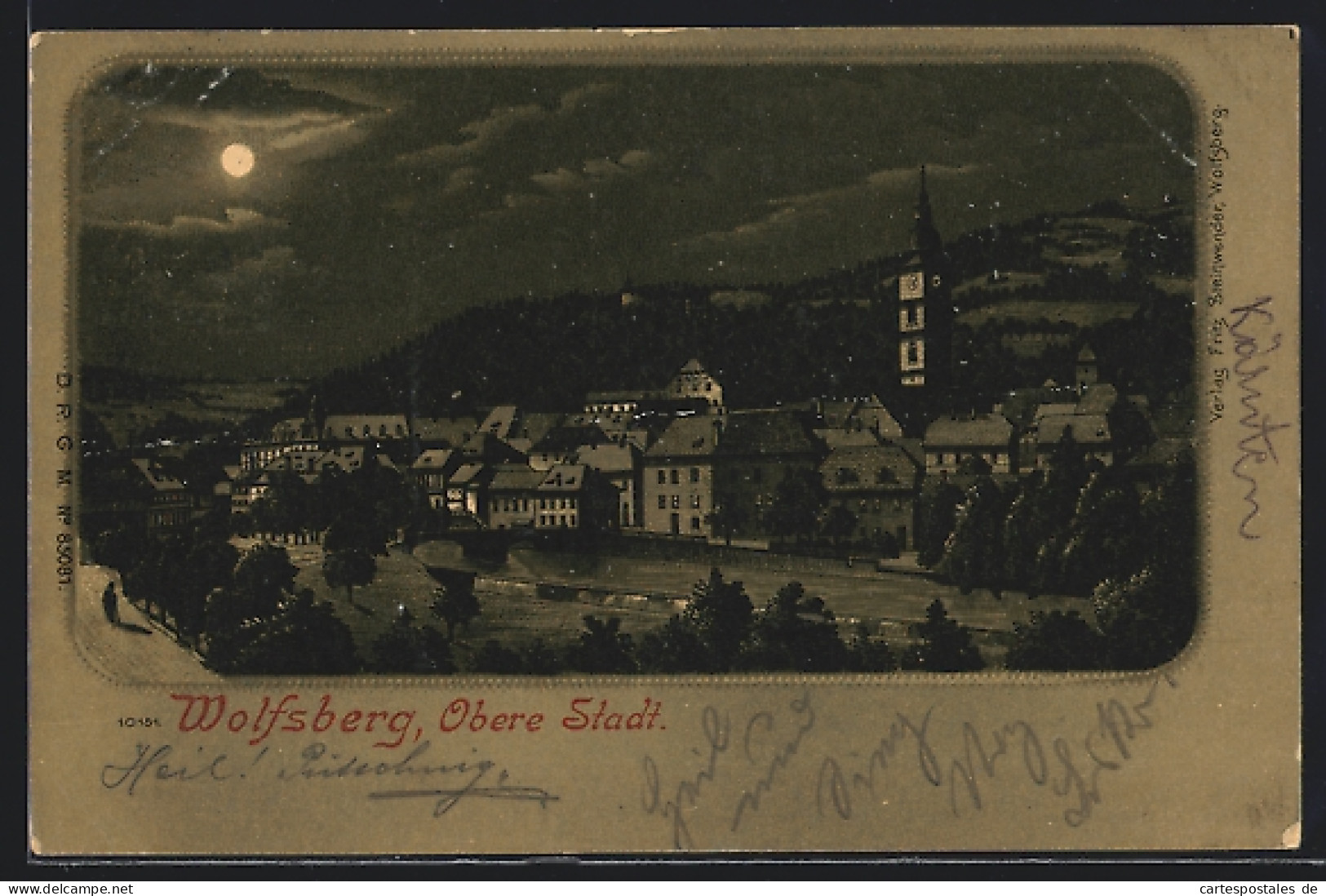 Mondschein-Lithographie Wolfsberg /Kärnten, Obere Stadt Mit Kirche  - Altri & Non Classificati
