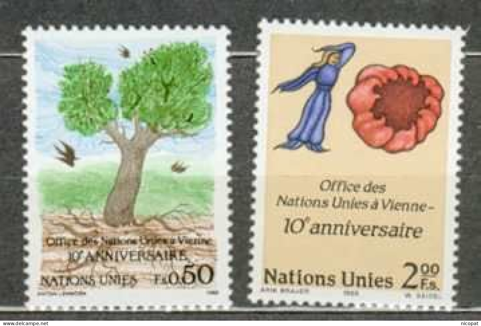 ONU GENEVE MNH ** 178-179 Arbre Et Oiseau Bird Centre De Vienne - Unused Stamps