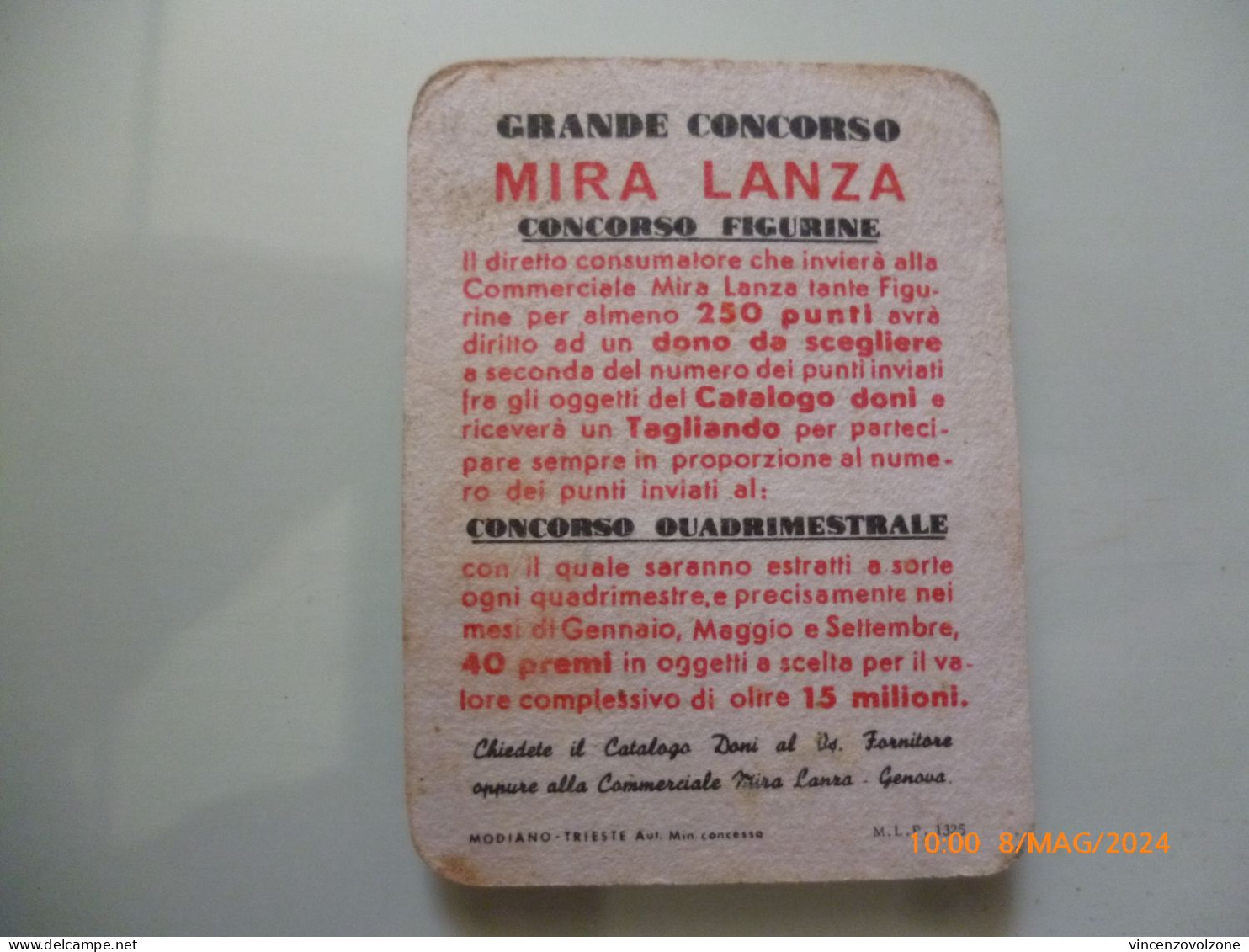 Figurina "MIRALANZA 5 DETERGENTE BIOL" - Publicités