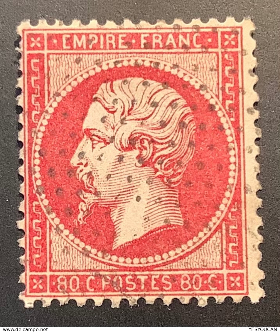 France #24 TB, OBLIT. ROULETTES DE PARIS = POINTS FIN = POINTILLÉS Sur 1862 80c Rose - 1862 Napoléon III.