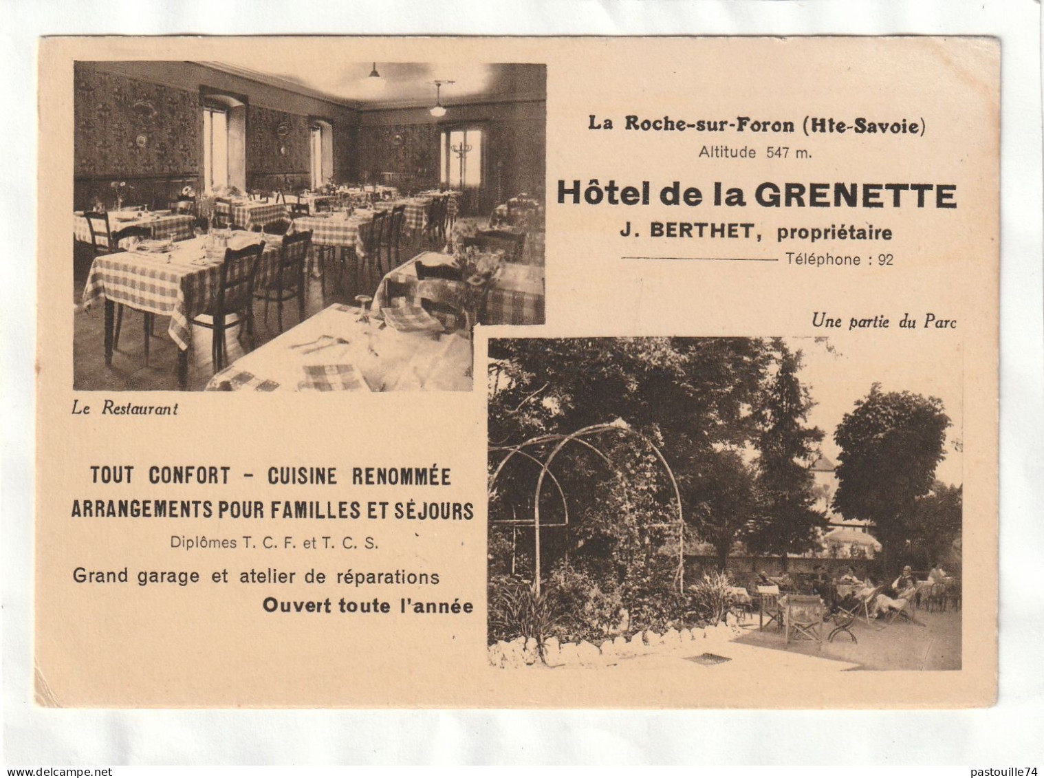 CPA :  15 X 10,5  -  La Roche-sur-Foron  -  Hôtel De La GRENETTE  - J. BERTHET, Propriétaire - La Roche-sur-Foron