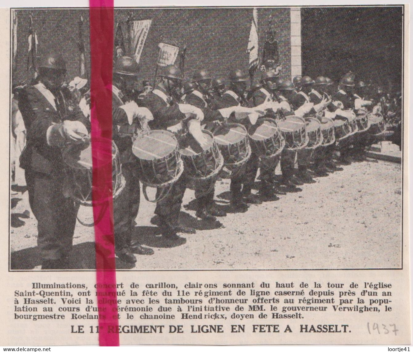Hasselt - 11° Regiment De Ligne En Fete - Orig. Knipsel Coupure Tijdschrift Magazine - 1937 - Non Classés