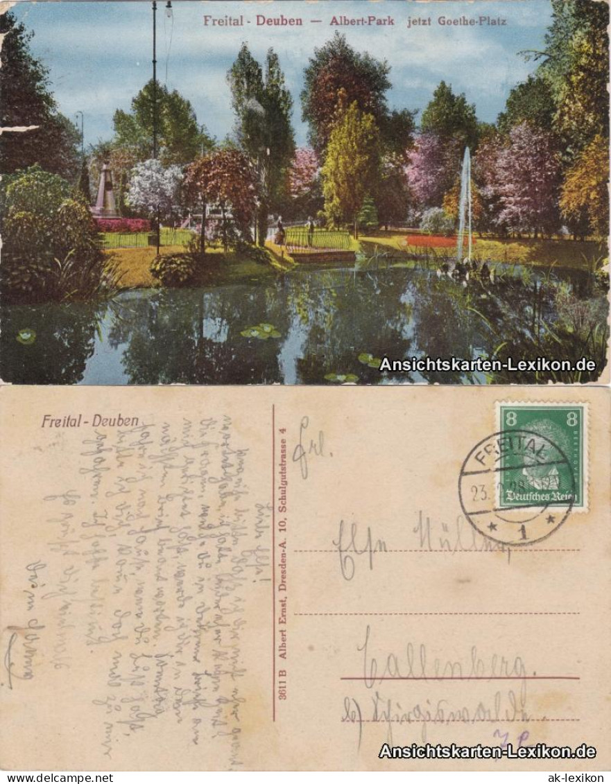 Ansichtskarte Deuben-Freital Albert-Park - Jetzt Goethe-Platz 1928  - Freital