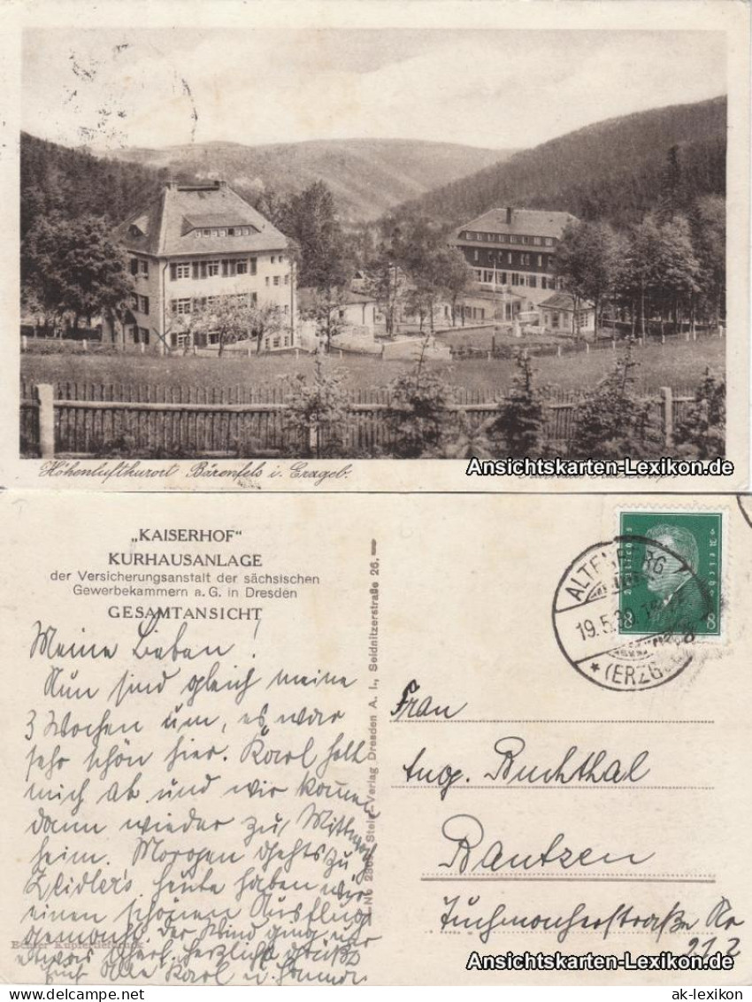 Ansichtskarte Altenberg (Erzgebirge) Partie Am Kurhaus Kaiserhof 1930  - Altenberg