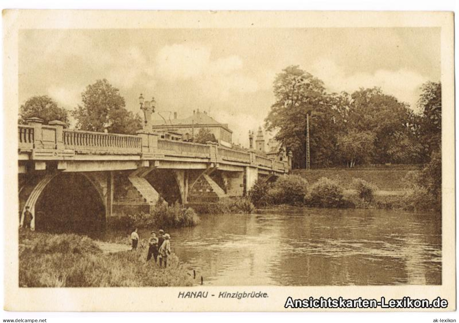 Ansichtskarte Hanau Kinzigbrücke - Straße 1916  - Hanau