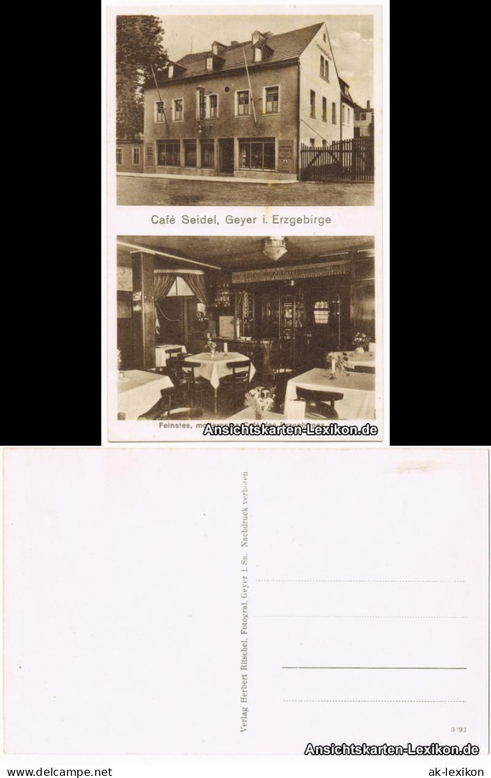 Ansichtskarte Geyer 2 Bild Cafe Seidel 1928  - Geyer