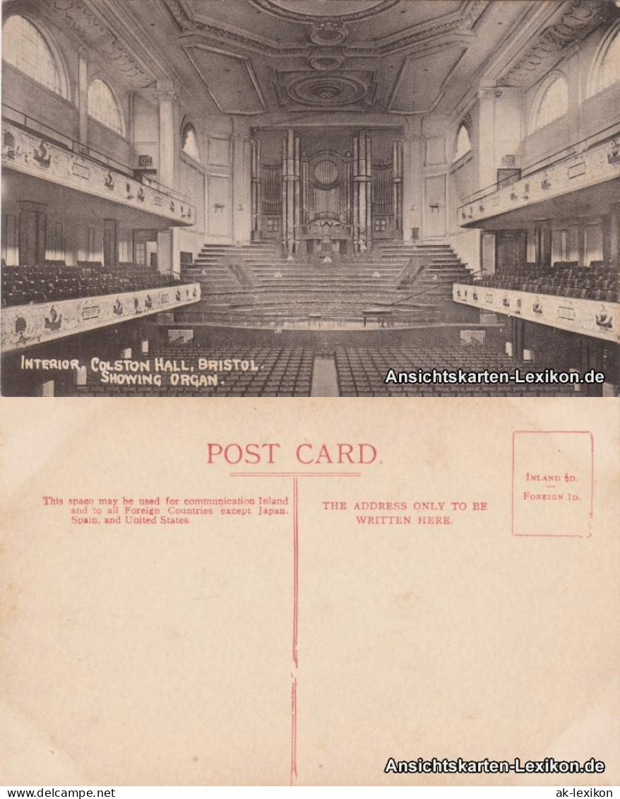 Postcard Bristol Innenansicht - Colston Hall 1918  - Andere & Zonder Classificatie