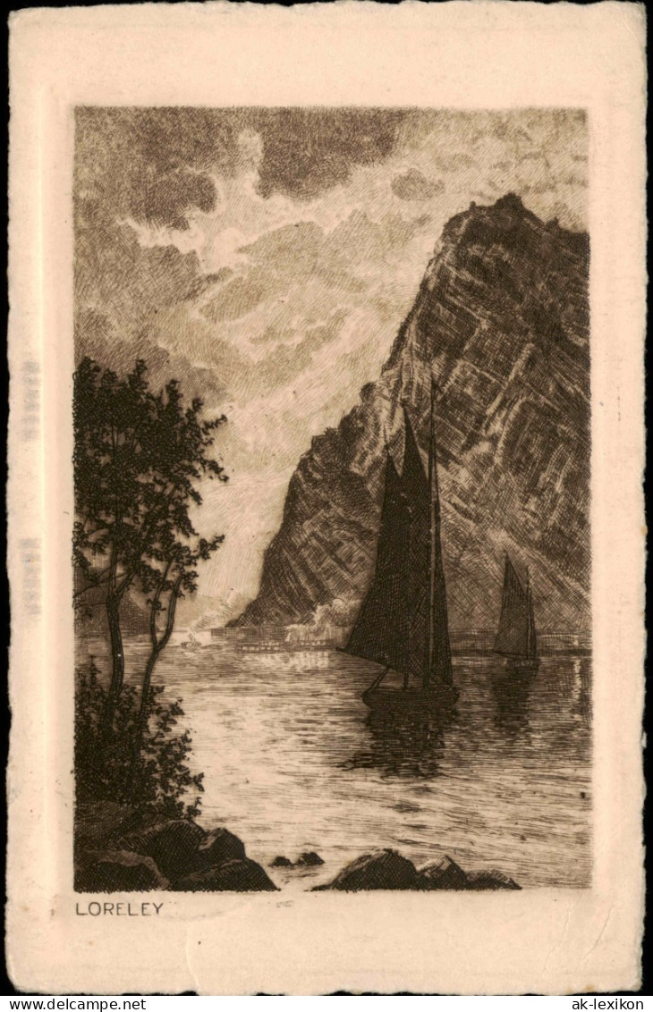 Sankt Goar Rheintal An Der Loreley Federzeichnung 1932  Gel Stempel Hochplateau - St. Goar