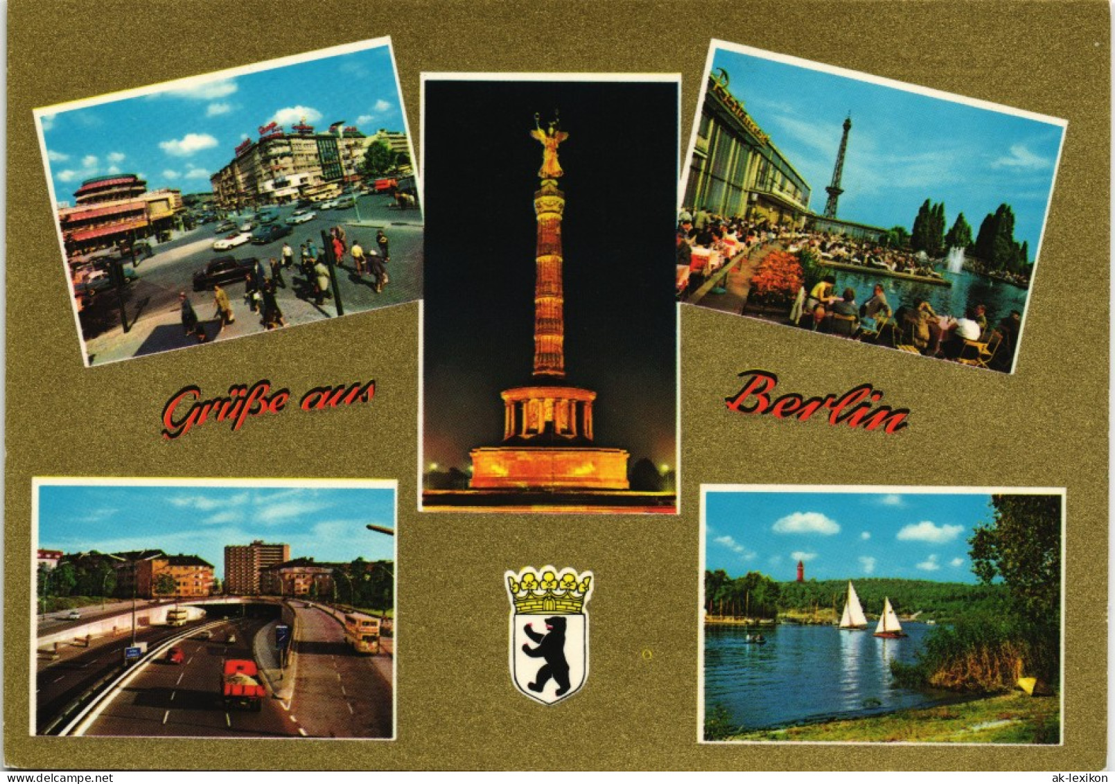 Berlin Mehrbild-AK Mit 5 Stadtteilansichten U.a. Siegessäule 1970 - Autres & Non Classés