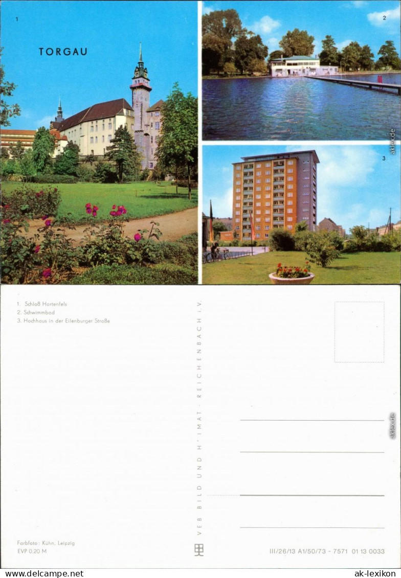 Torgau 1. Schloß Hartenfels 2. Schwimmbad 3. Hochhaus Eilenburger Straße 1975 - Torgau