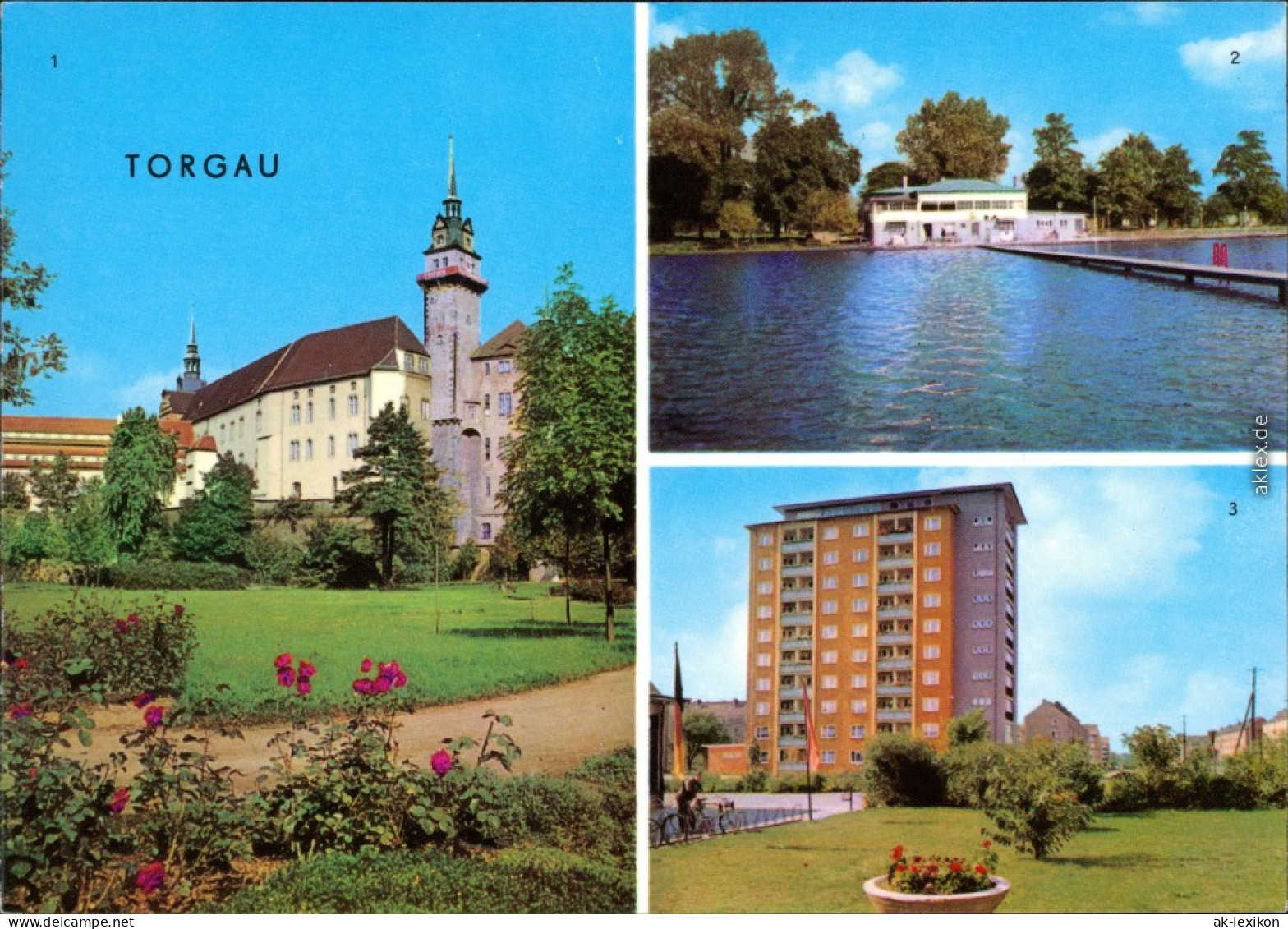 Torgau 1. Schloß Hartenfels 2. Schwimmbad 3. Hochhaus Eilenburger Straße 1975 - Torgau