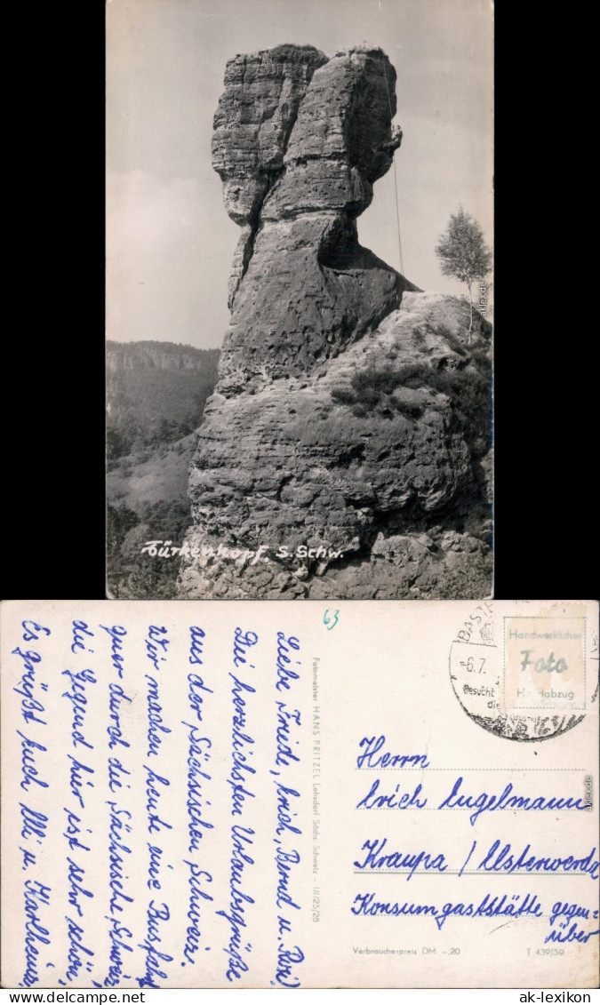 Rathen Türkenkopf Mit Bergsteigern Foto Ansichtskarte  B Bad Schandau  1959 - Rathen