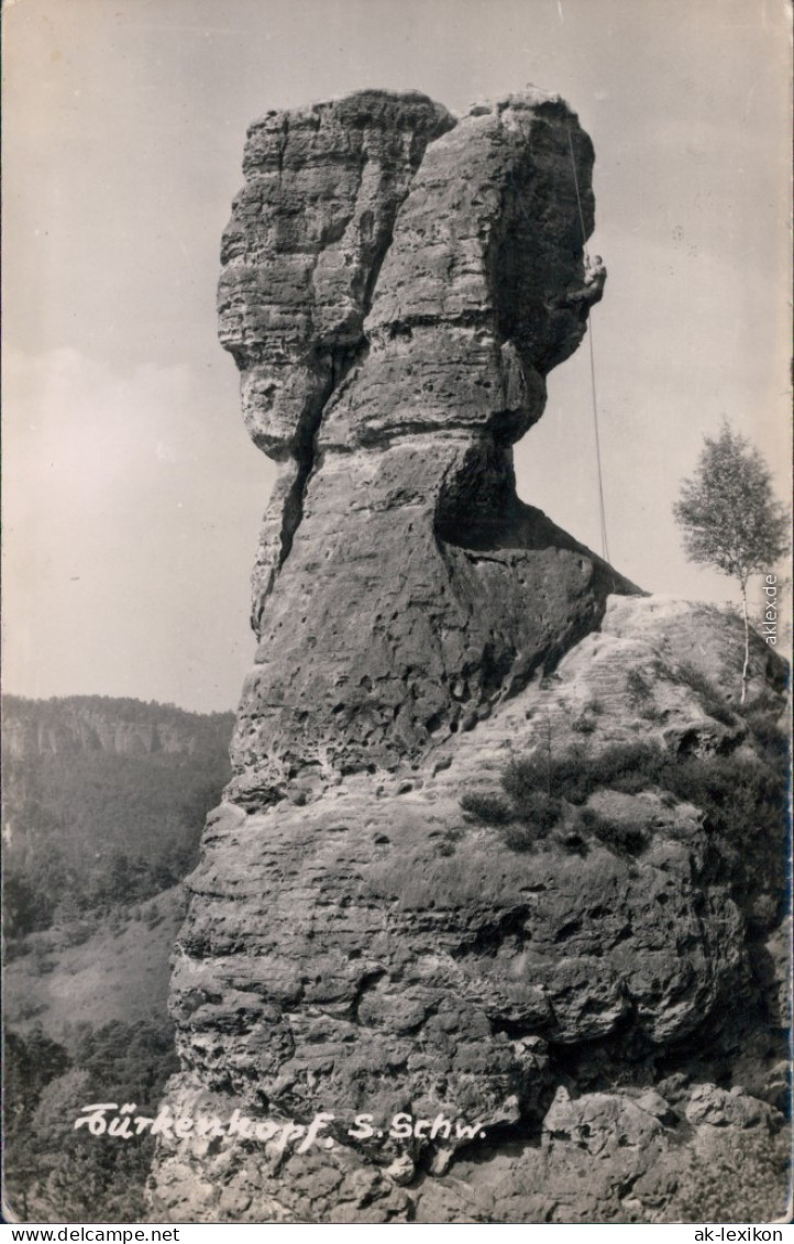 Rathen Türkenkopf Mit Bergsteigern Foto Ansichtskarte  B Bad Schandau  1959 - Rathen