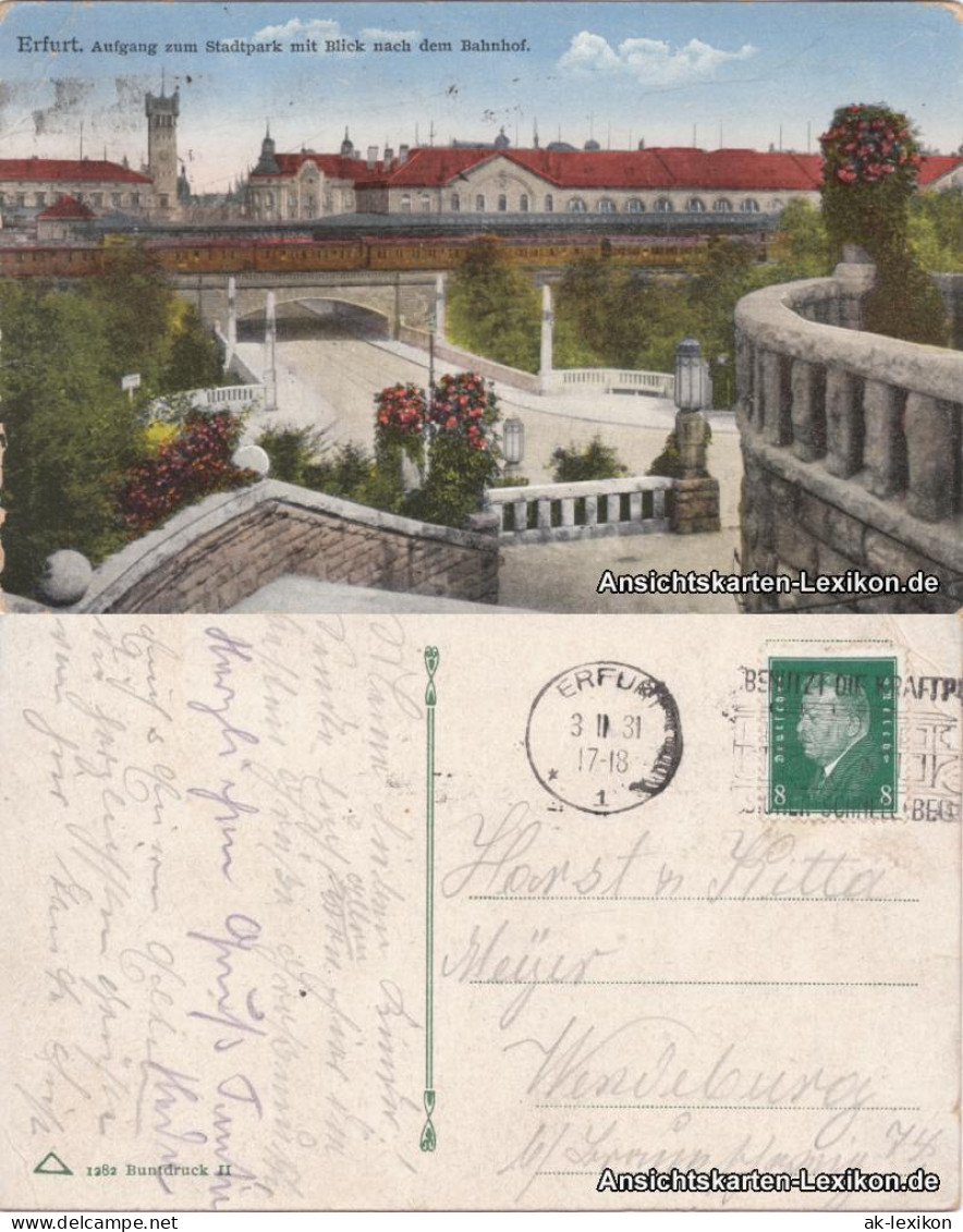 Ansichtskarte Erfurt Stadtpark Und Bahnhof 1931  - Erfurt