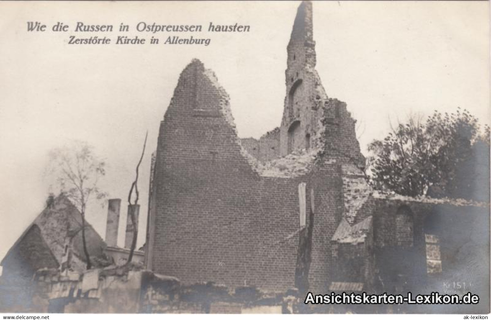 Allenburg Druschba Дрýжба/Alembork/Alna Zerstörte Kirche Erster Weltkrieg 1916 - Ostpreussen