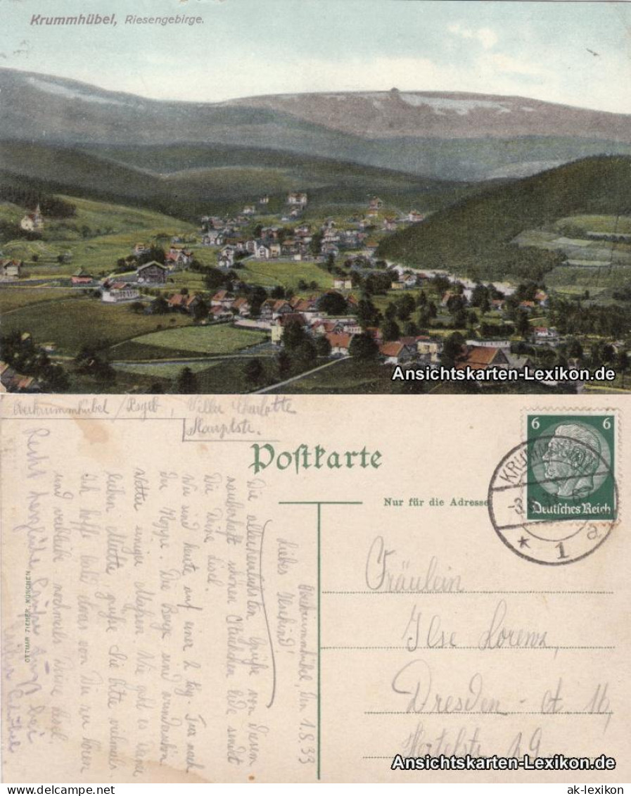 Postcard Krummhübel Karpacz Totalansicht 1918  - Schlesien